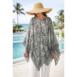 Italy Women’s Poncho Caftan 100% Linen Resort Cruise Green Lagenlook  O/S